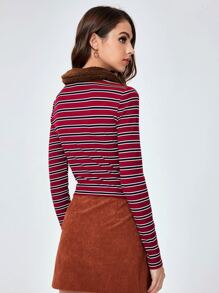 SHEIN Striped Print Zip Up T-Shirt - Multicolor - View 2