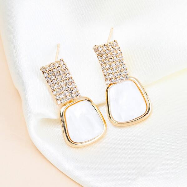 

Rhinestone Decor Earrings, Gold