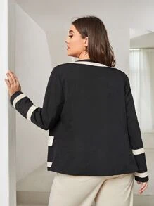 SHEIN Plus Contrast Panel Flap Detail Blazer - Black - View 2
