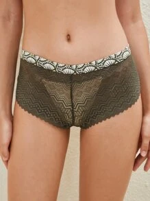 織物圖案蕾絲拼接內褲