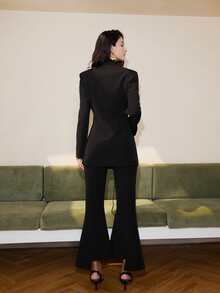 Dual Pocket Lace Up Front Blazer - Black - View 2