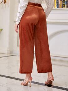 Modelyn Plus High Waist Belted Velvet Trousers - Burnt Orange - View 5