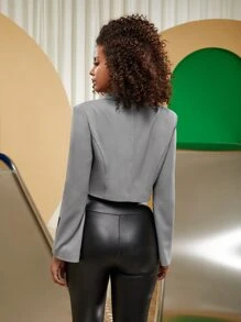 Taran 雙排釦補丁細節短版西裝 - 灰色 - 查看 2