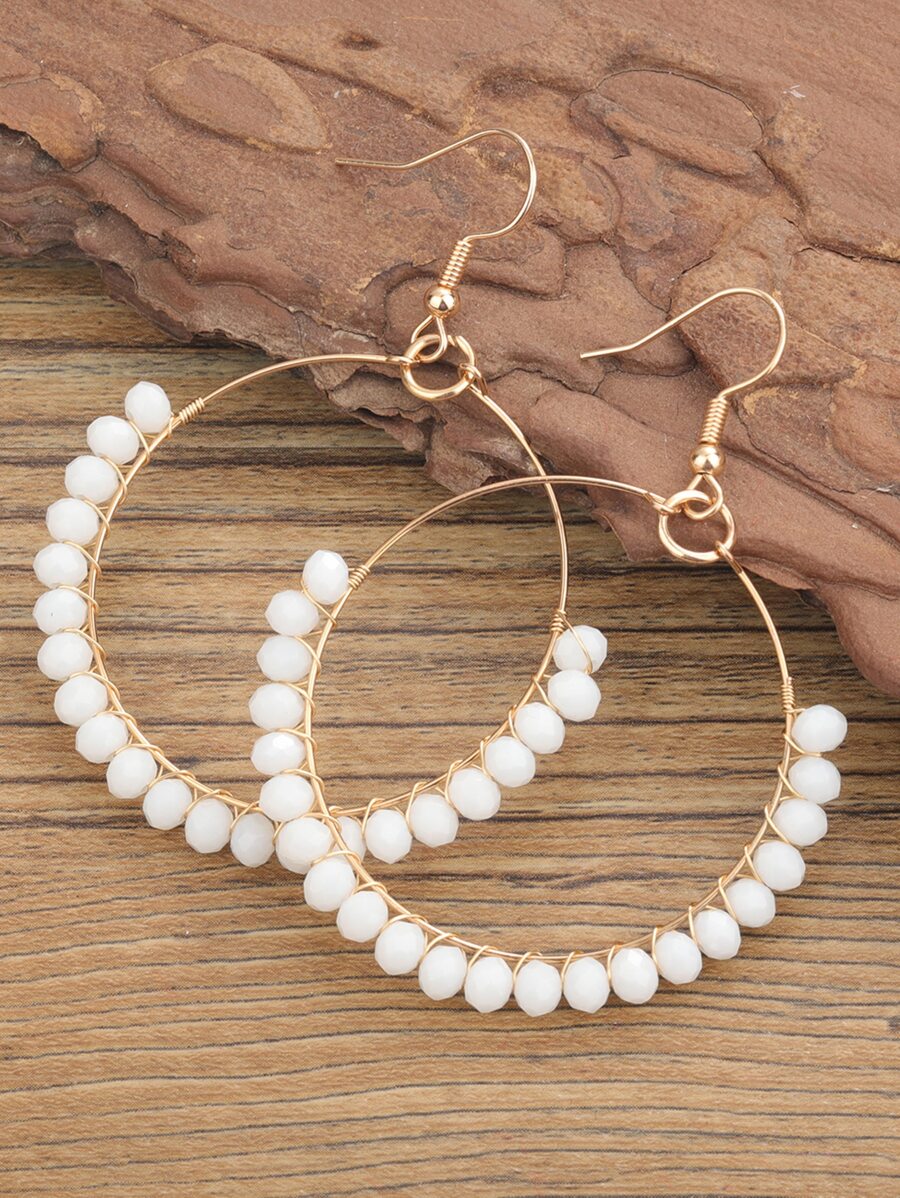 Crystal Decor Drop Earrings - White - View 1