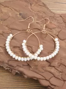 Crystal Decor Drop Earrings - White - View 4