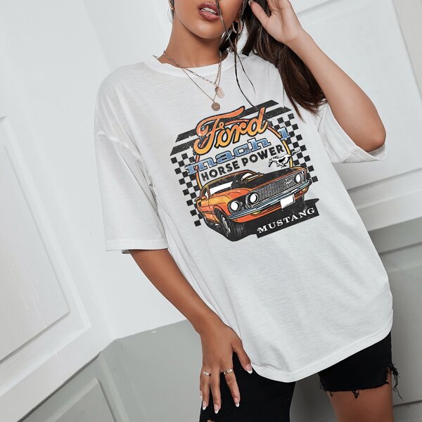 

Футболка с принтом "буква и машина, Белый