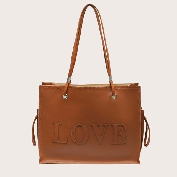 

Letter Graphic Shoulder Tote Bag, Brown
