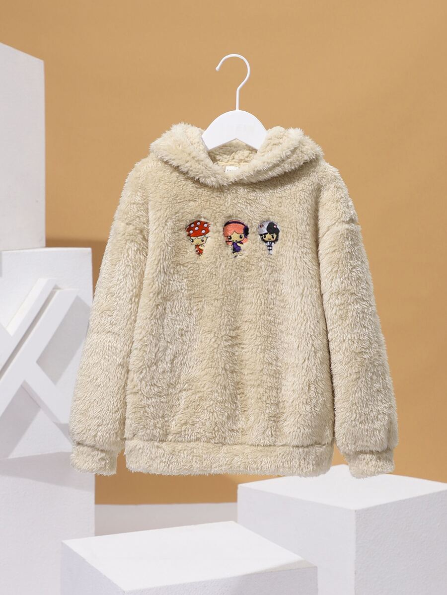 edelsteinstudio Tween Girl Cartoon Embroidery Teddy Sweatshirt - Apricot - View 1