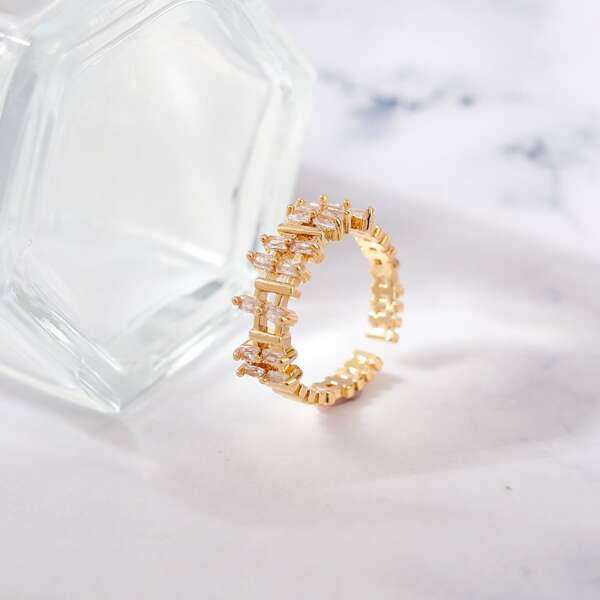 

Zircon Decor Cuff Ring, Gold
