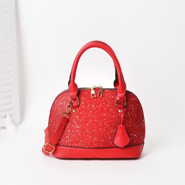 

Glitter Satchel Bag, Red