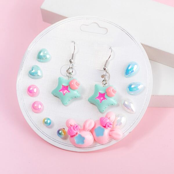 

7pairs Cartoon Earrings, Multicolor