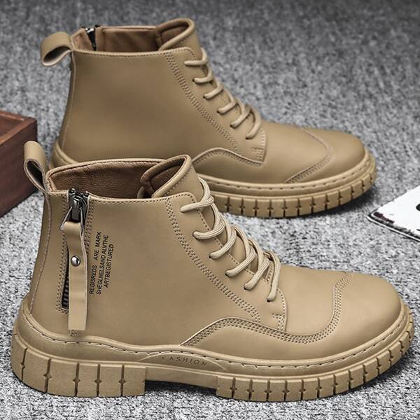 

Men Letter Graphic Lace-up Front Boots, Khaki