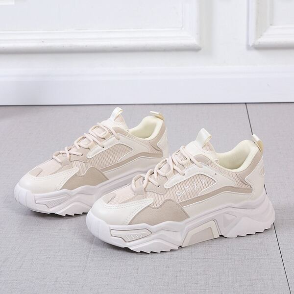 

Colorblock Letter Graphic Breathable Running Shoes, Beige