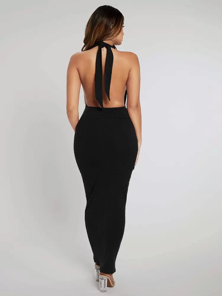 Prom Dress;Plunging Neck Open Back Bodycon Halter Dress