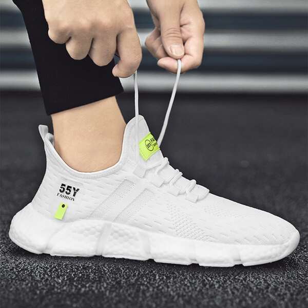 

Men Letter Graphic Breathable Running Shoes, White