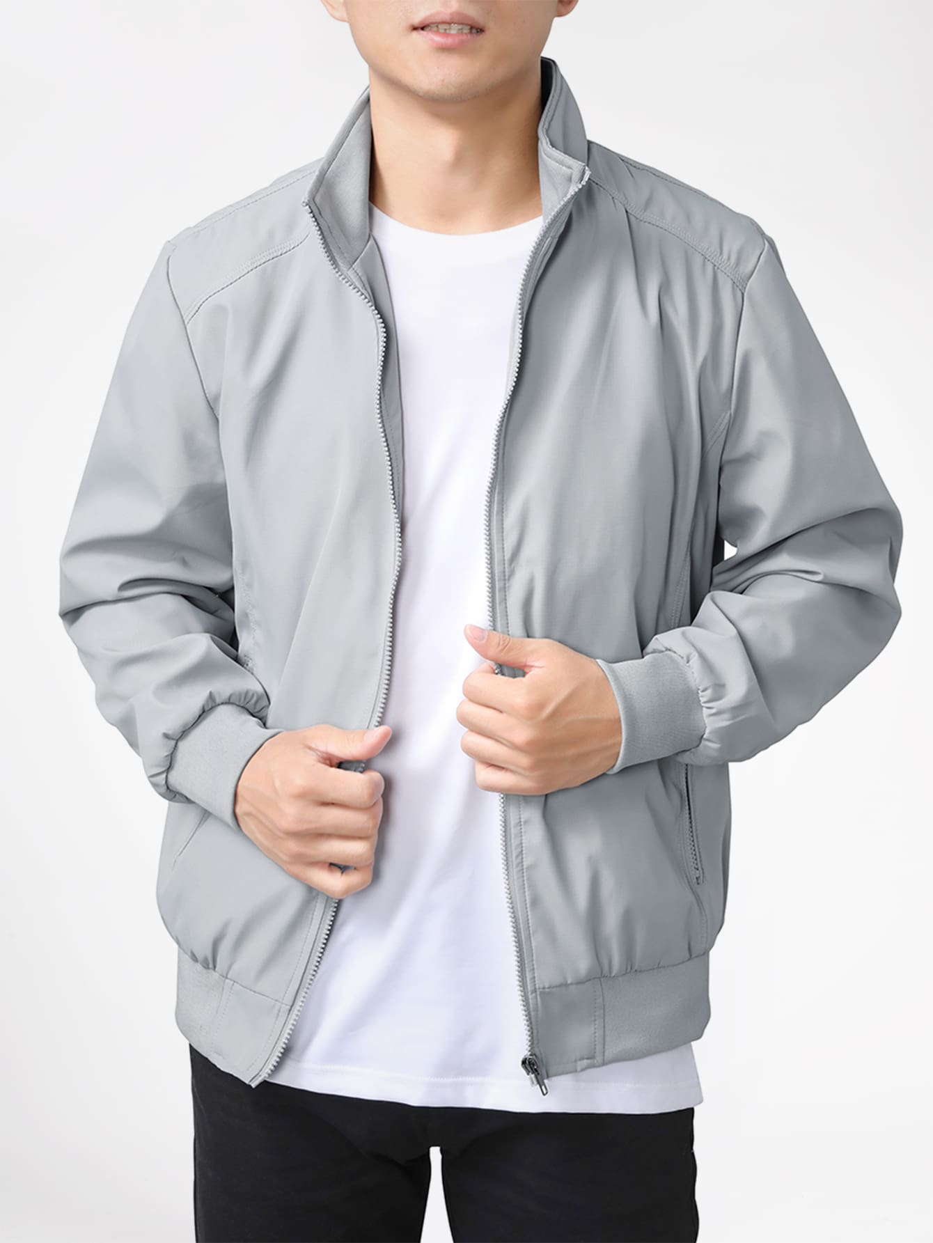 CLOUDSTYLE Men Zip Up Slant Pocket Jacket - Light Grey - View 1