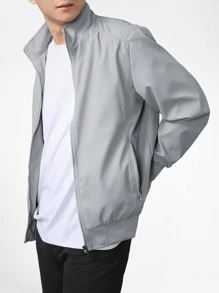 CLOUDSTYLE Men Zip Up Slant Pocket Jacket - Light Grey - View 3