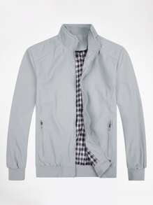 CLOUDSTYLE Men Zip Up Slant Pocket Jacket - Light Grey - View 4