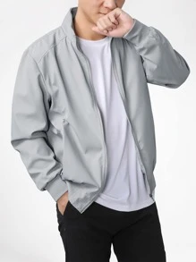 CLOUDSTYLE Men Zip Up Slant Pocket Jacket - Light Grey - View 5