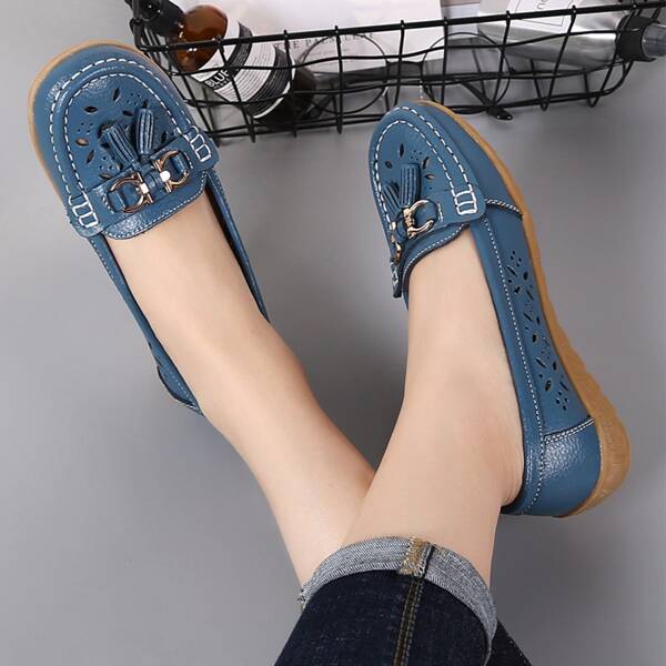 

Stitch Trim Hollow Out Slip On Flats, Blue