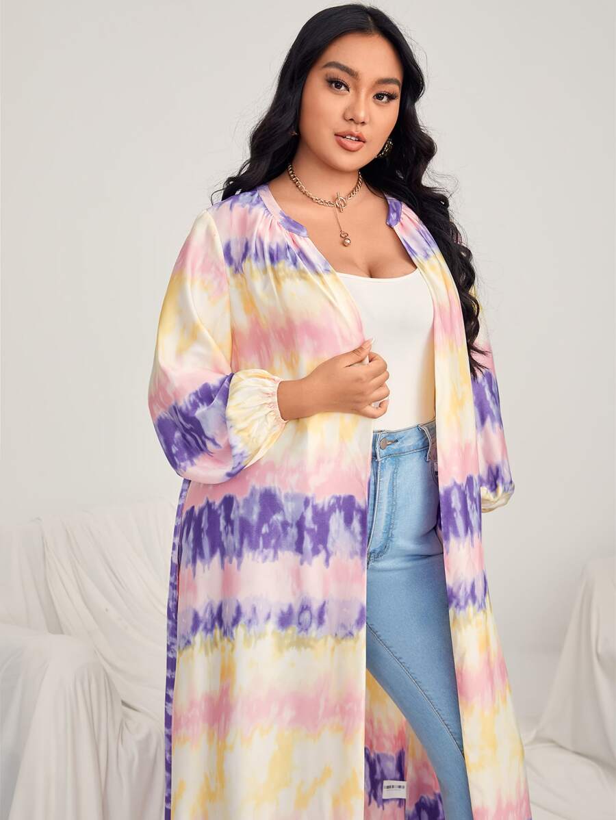 Al Najma 大碼紮染燈籠袖腰帶緞面阿拉伯罩袍