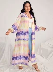 Al Najma 大碼紮染燈籠袖腰帶緞面阿拉伯罩袍