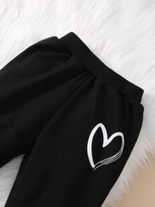 Baby Heart Print Sweatshirt & Joggers - Multicolor - View 3