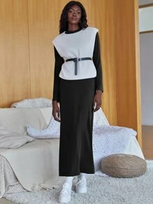 Ribbed Knit Maxi Dress - Black - View 2