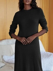 Ribbed Knit Maxi Dress - Black - View 5