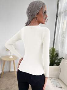 BizChic Rib Knit Slim Jumper - White - View 2
