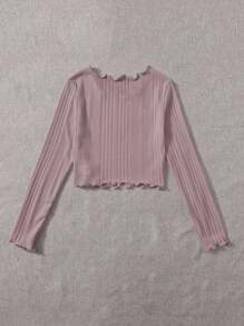 SHEIN EZwear 生菜叶饰边罗纹针织 T 恤