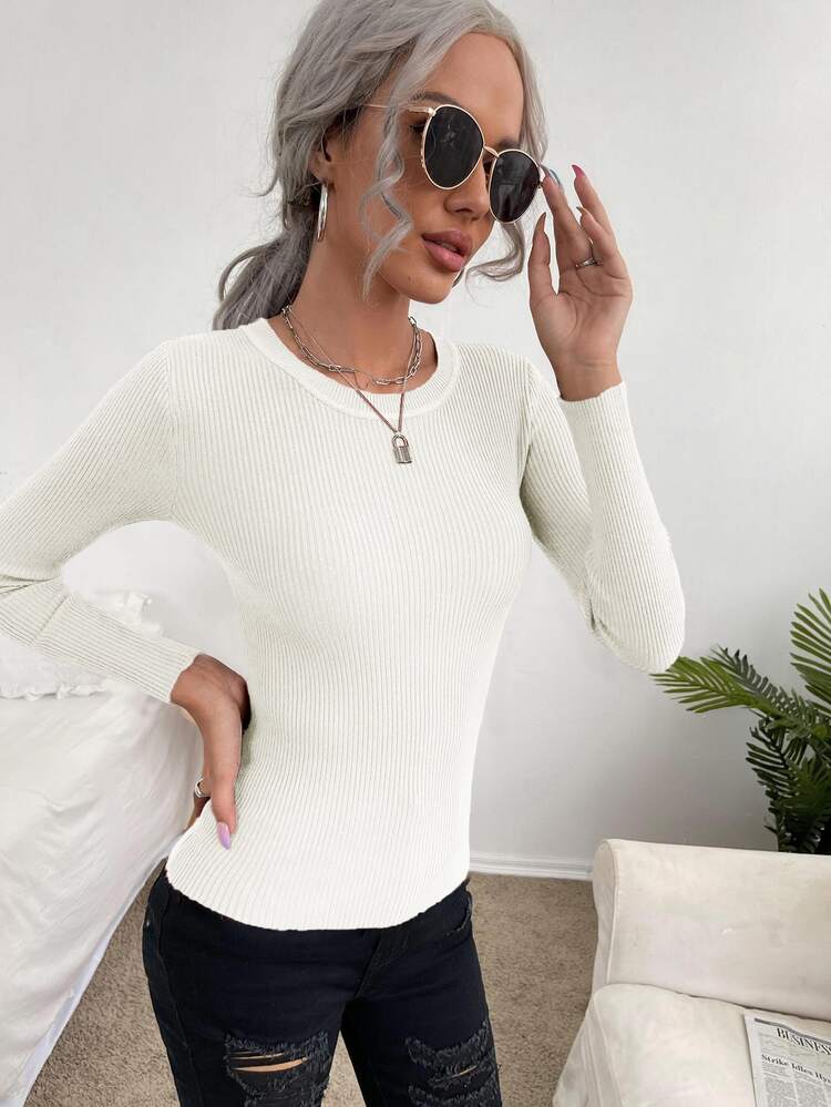 BizChic Rib Knit Slim Sweater Workwear - White - View 3