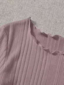 SHEIN EZwear 生菜叶饰边罗纹针织 T 恤