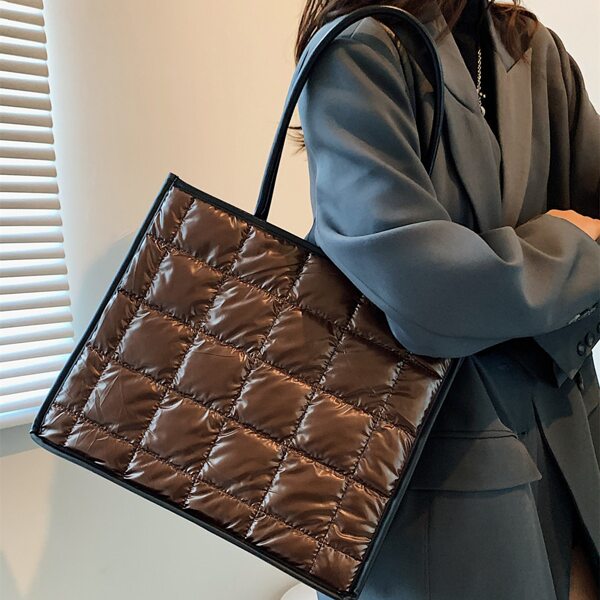 

Textured Padded Design Shoulder Tote Bag, Coffee brown