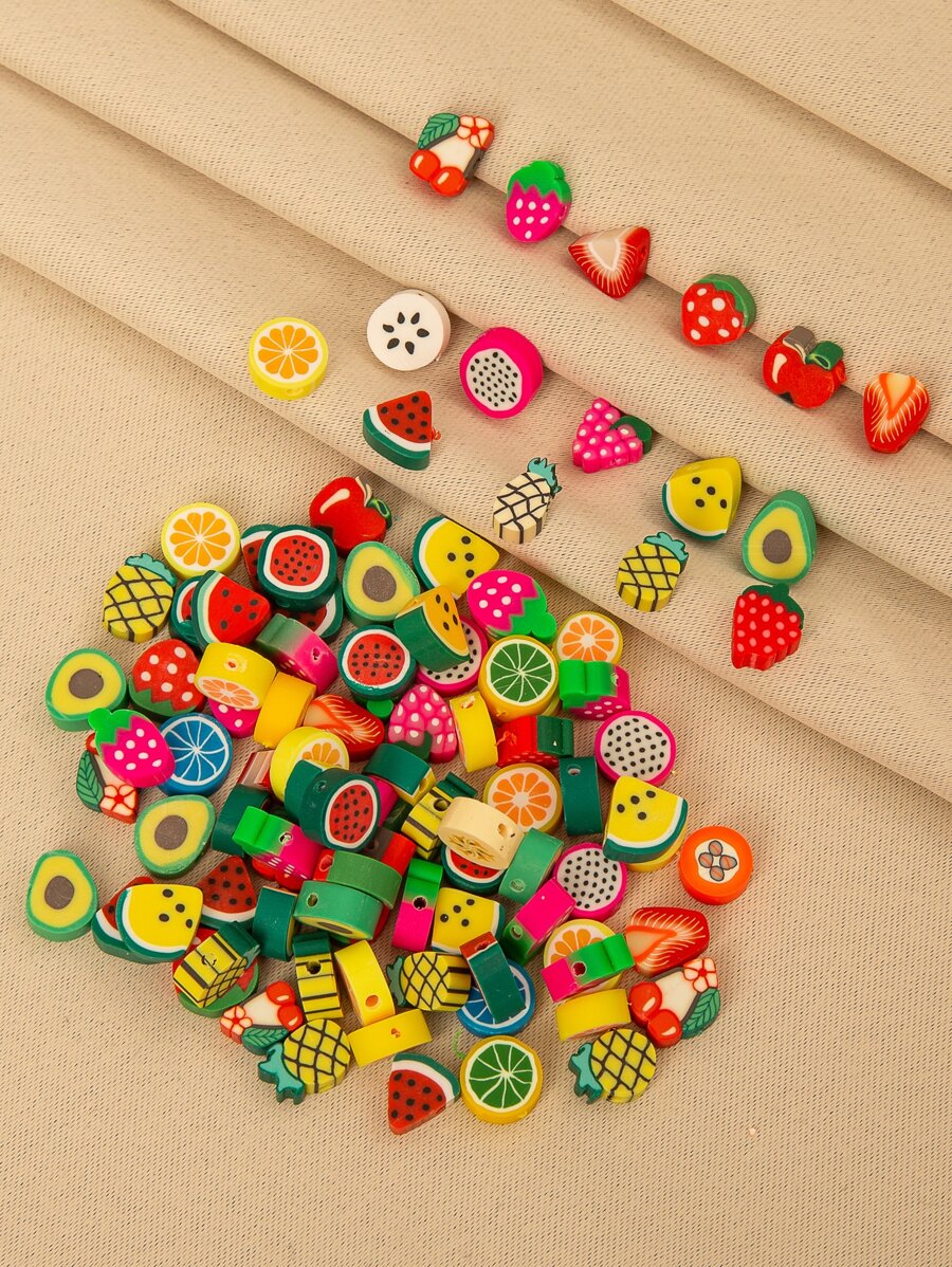 100 顆卡通水果黏土珠 DIY 首飾配件 - 彩色 - 查看 1