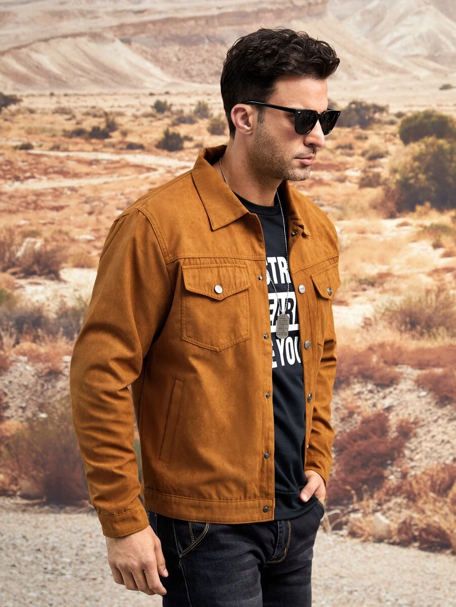 Manfinity Hombres Cazadora con bolsillo con solapa - Marrón - Ver 1