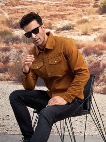 Manfinity Hombres Cazadora con bolsillo con solapa - Marrón - Ver 3