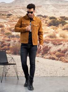 Manfinity Hombres Cazadora con bolsillo con solapa - Marrón - Ver 4