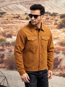 Manfinity Hombres Cazadora con bolsillo con solapa - Marrón - Ver 5