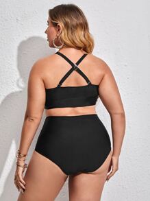 SHEIN Swim Curve Plus Size Ladder Cut-Out Bikini Set Summer Beach - Black - View 2