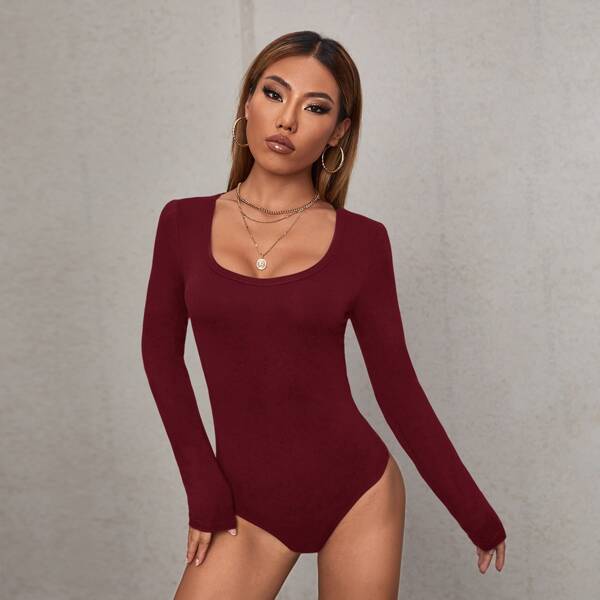 

Solid Scoop Neck Bodysuit, Burgundy
