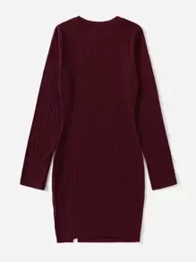 SHEIN Essnce Đầm Chia Gân đan màu trơn Giải trí - Màu Đỏ Sâu - Xem 2