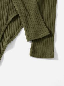SHEIN EZwear Solid Ribbed Knit Bodysuit - Army Green - View 5