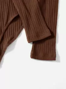 SHEIN EZwear Solid Ribbed Knit Bodysuit - Chocolate Brown - View 5