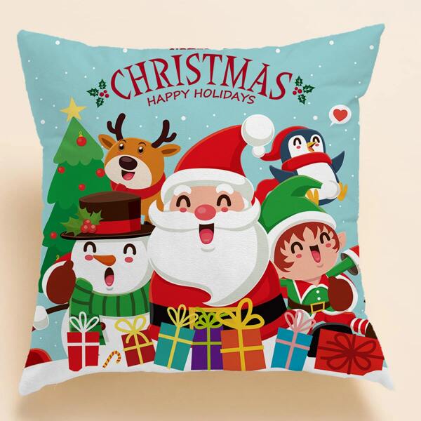 

Christmas Cartoon Graphic Cushion Cover Without Filler, Multicolor