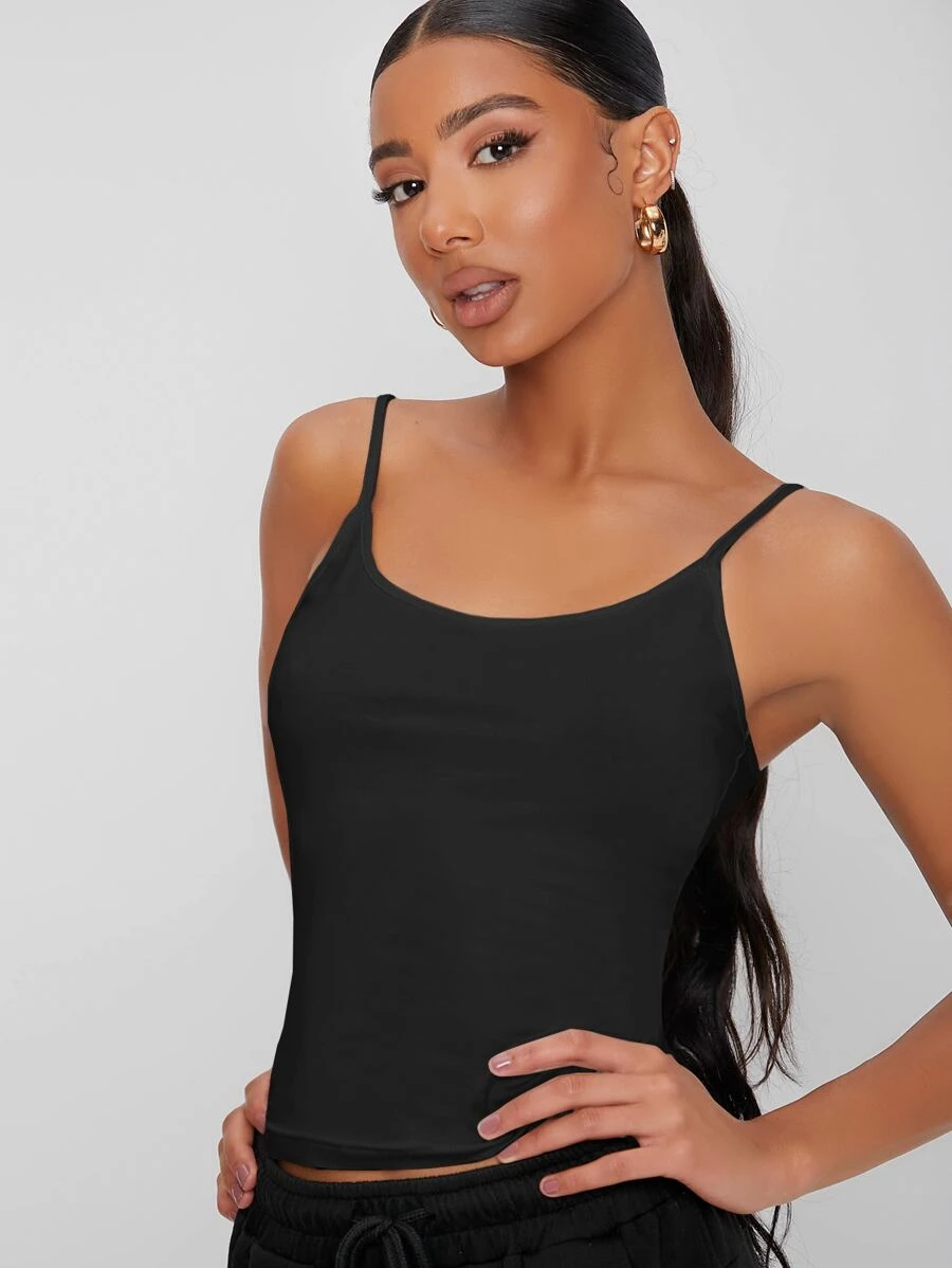 SHEIN Tall Solid Crop Cami Top - Black - View 1