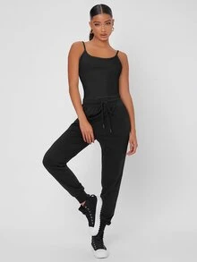 SHEIN Tall Solid Crop Cami Top - Black - View 3