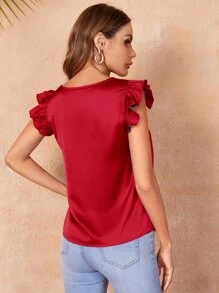 SHEIN Frenchy Blusa de cuello V sisa con fruncido