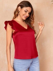 SHEIN Frenchy Blusa de cuello V sisa con fruncido