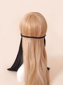 1入女士柔軟雪紡實色頭巾彈性帶,適合日常穿著 - 黑色 - 查看 4